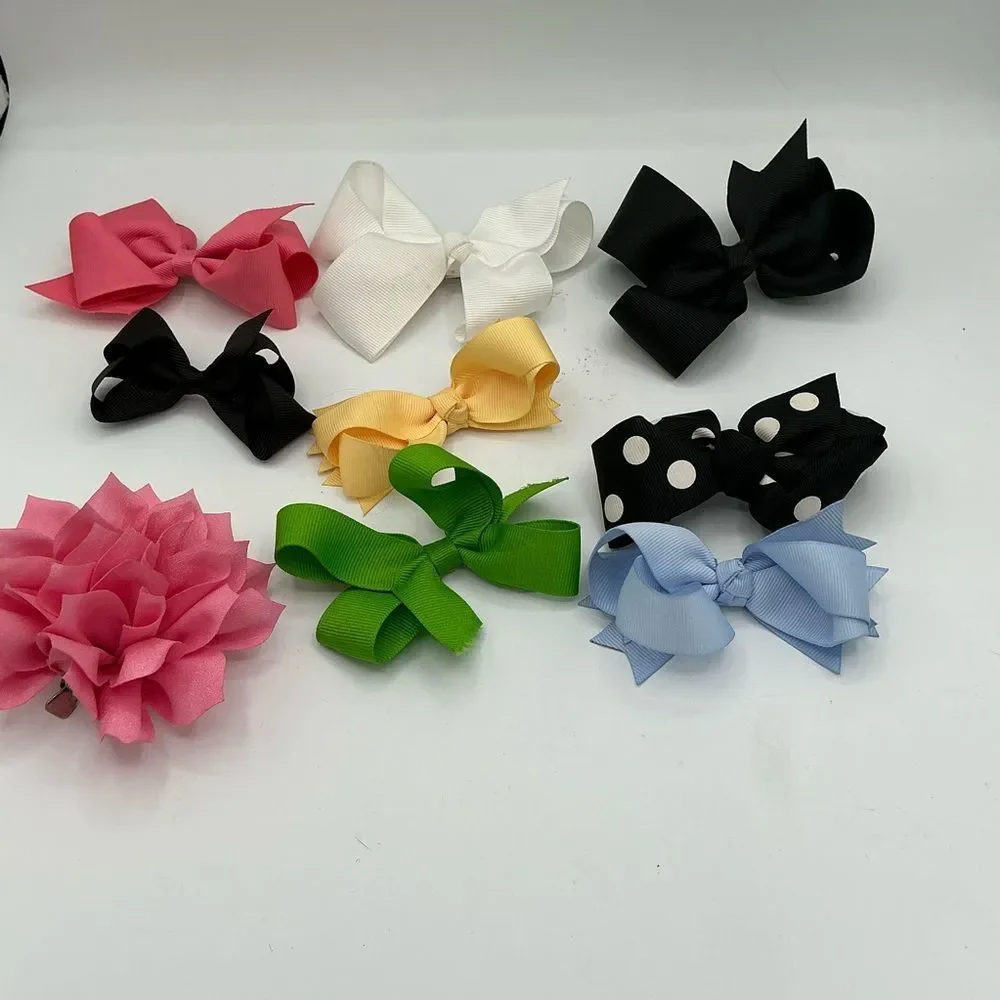 Colorful Kids Hair Bows 3-4” inches Set of 9